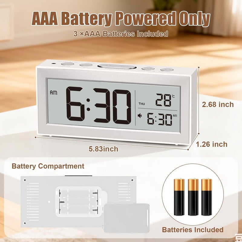 ALANAS Battery Operated Alarm Clock, Portable Digital Clock with Large Display, Snooze, Temperature & Date, Auto-Dim Night Light for Easy Reading, Ideal for Seniors, Kids, Bedroom, Travel, Nightstand - Image 2
